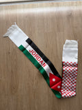 cheering scarf with a Jordan flag on it